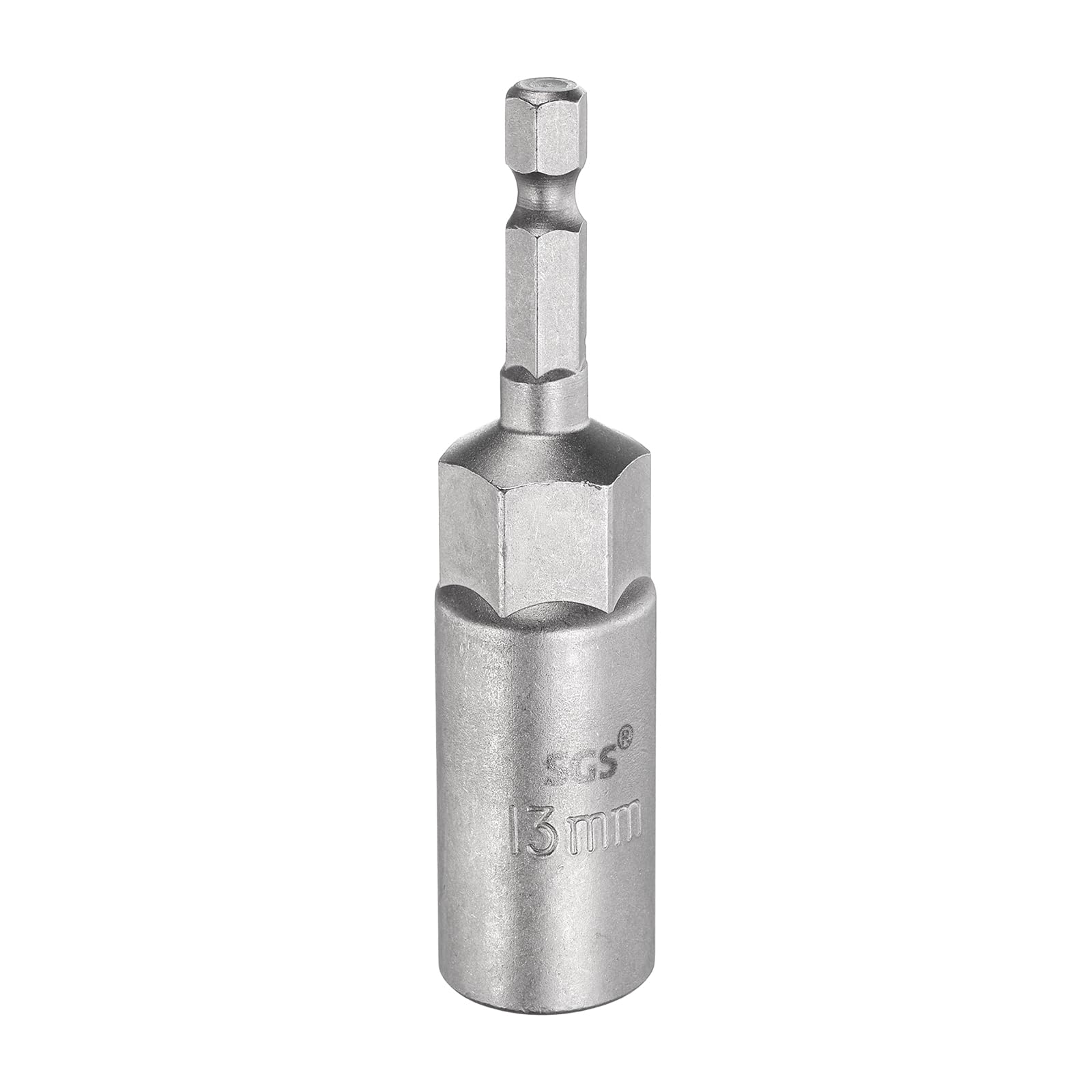 sourcing map Broca de destornillador de tuerca de 13 mm, vástago hexagonal de 1/4 pulgadas, vástago hexagonal de 80 mm de largo, enchufes magnéticos de 6 puntos, ajuste rápido de pernos de acero CR-V