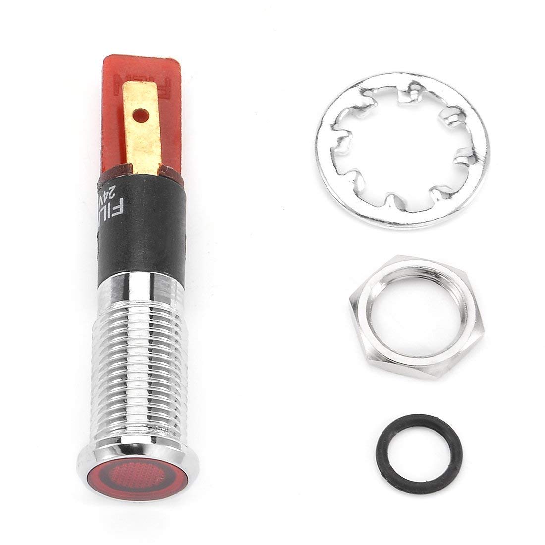 Imported DC 24V 8mm Thread Push-in Mount Red Flat Head LED Signal Indicator Light-image-47