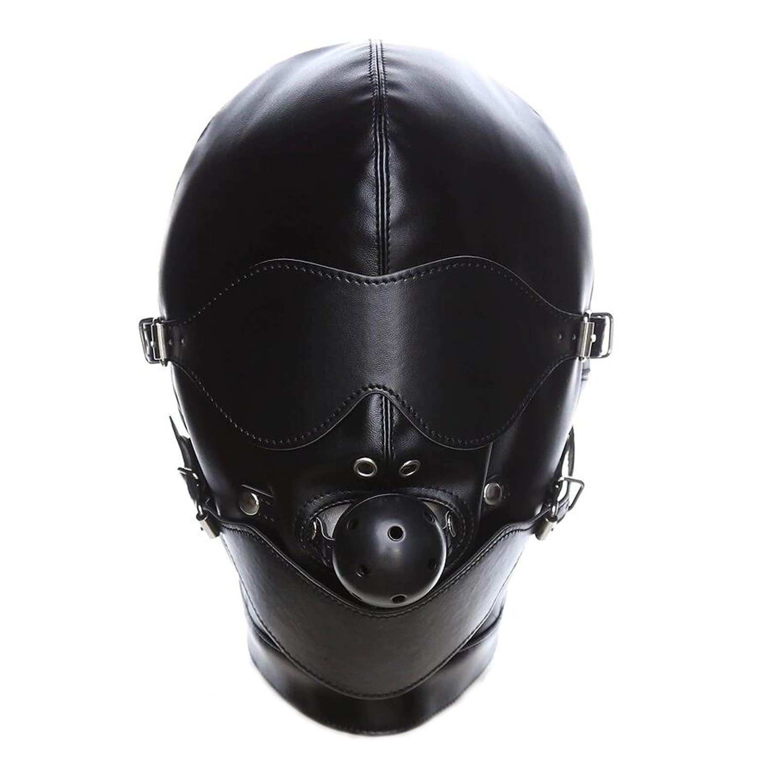 PU leather Full Cover Hood Mask Zippered Opened Mouth Show Eyes Face Mask Adjustable Lace-up Halloween Cosplay Costume Punk Hood Headgear Fancy Dress Costume for Couple Games Carnival Night Club - Image 2