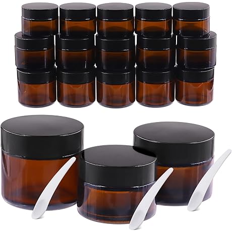 Tanstic Glass Jars with Lids: 25 Amber Glass Jar Storage Containers 1-2...