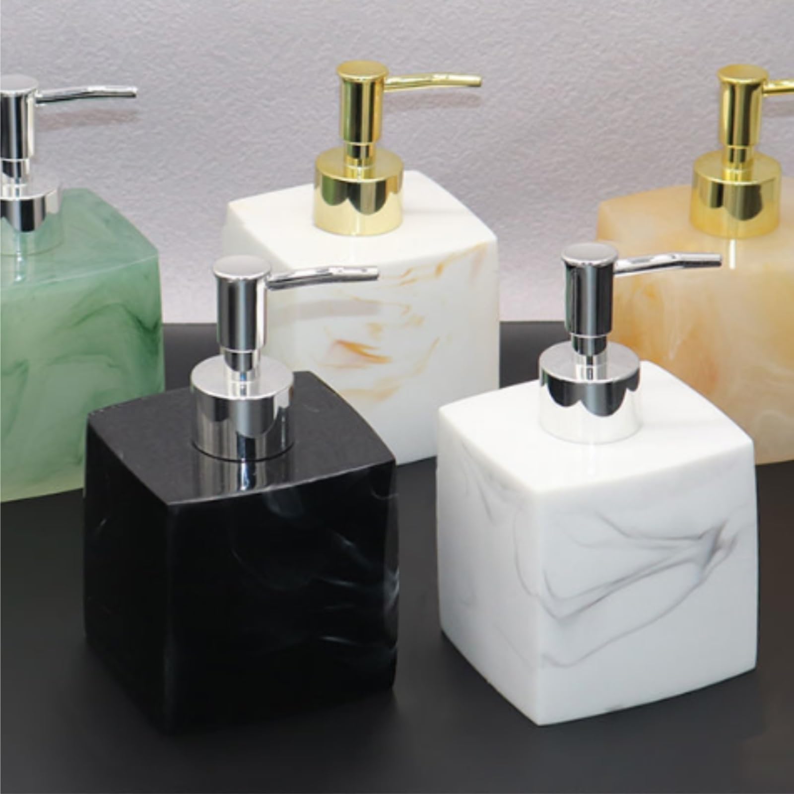 Dispensador de Jabón Líquido Dispensador De Jabón Manos con Bomba Estilo Mármol Líquido Decorativo Botellas de Aseo(Black,400 ml)