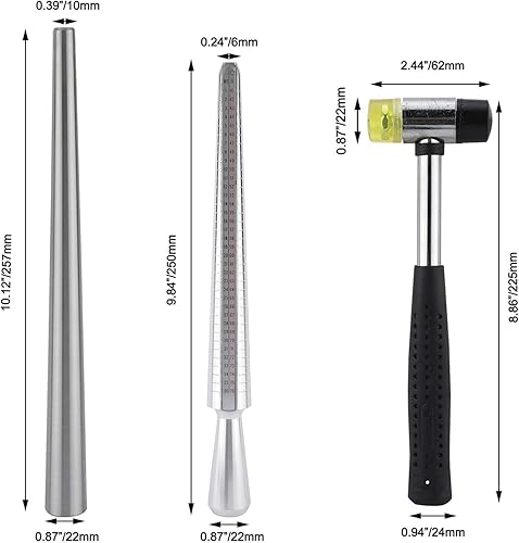Miniatura 7 de Artilife Herramientas de calibración de anillos de joyería que incluyen medidor de mandril de anillo, martillo de goma, palo de metal sólido,