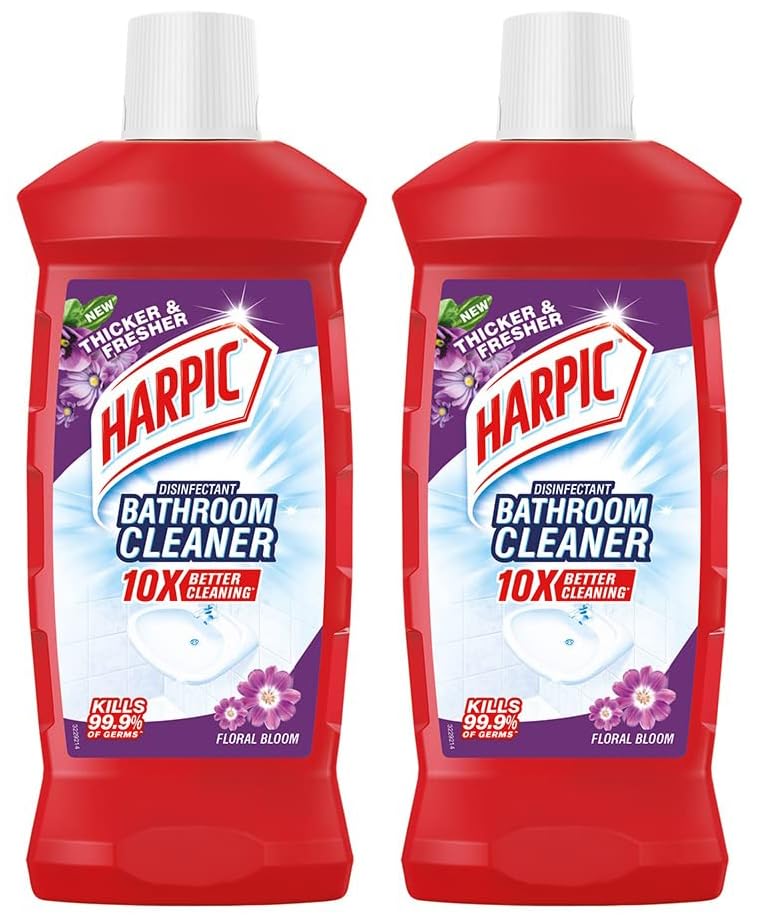 - Bathroom Cleaner Liquid, Floral - 1 Litre | New Thicker Bathroom Floor Cleaner | Red Harpic Bottle (Pack of 2)