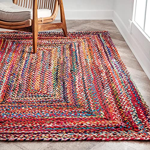 Image of Jute Braided Natural Hand Woven & Reversible Rug for Living Room Kitchen Entryway, Farmhouse Rustic Burlap Carpet Floor Mat (Cotton, 6X9-feet)