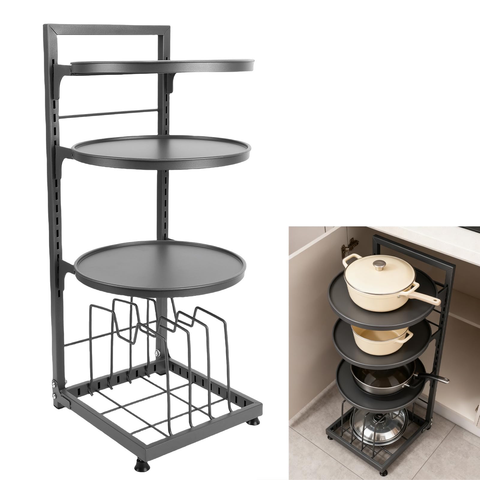Sonew Soporte de Almacenamiento Debajo del Gabinete de 4 Niveles para Ollas Sartenes Utensilios de Cocina Frutas Verduras y Especias – Estante de Acero al Carbono con Diseño Compacto