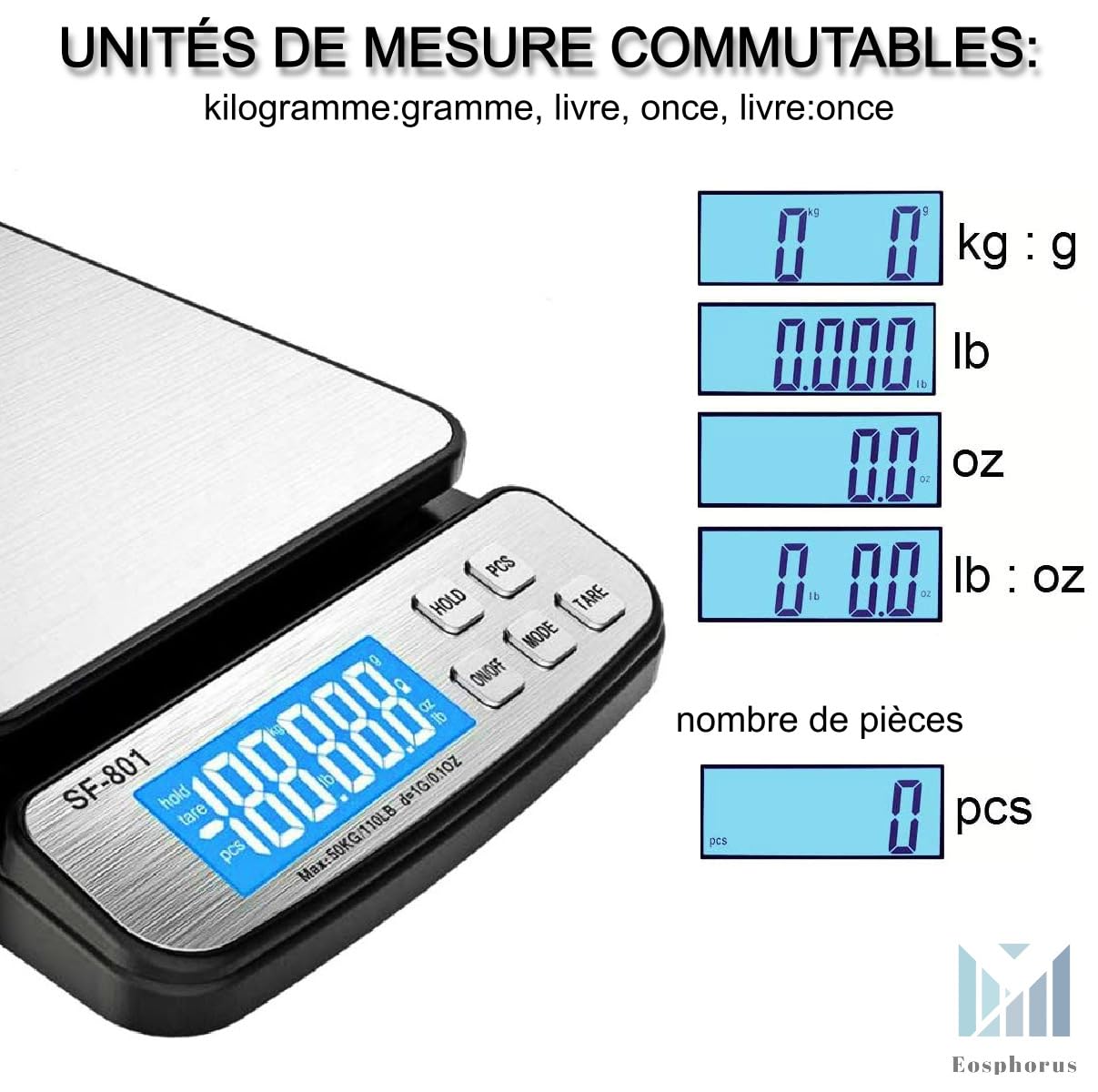 Balance Numérique pour Colis 50kg, Pèse-Colis Précision, Adaptateur Secteur
