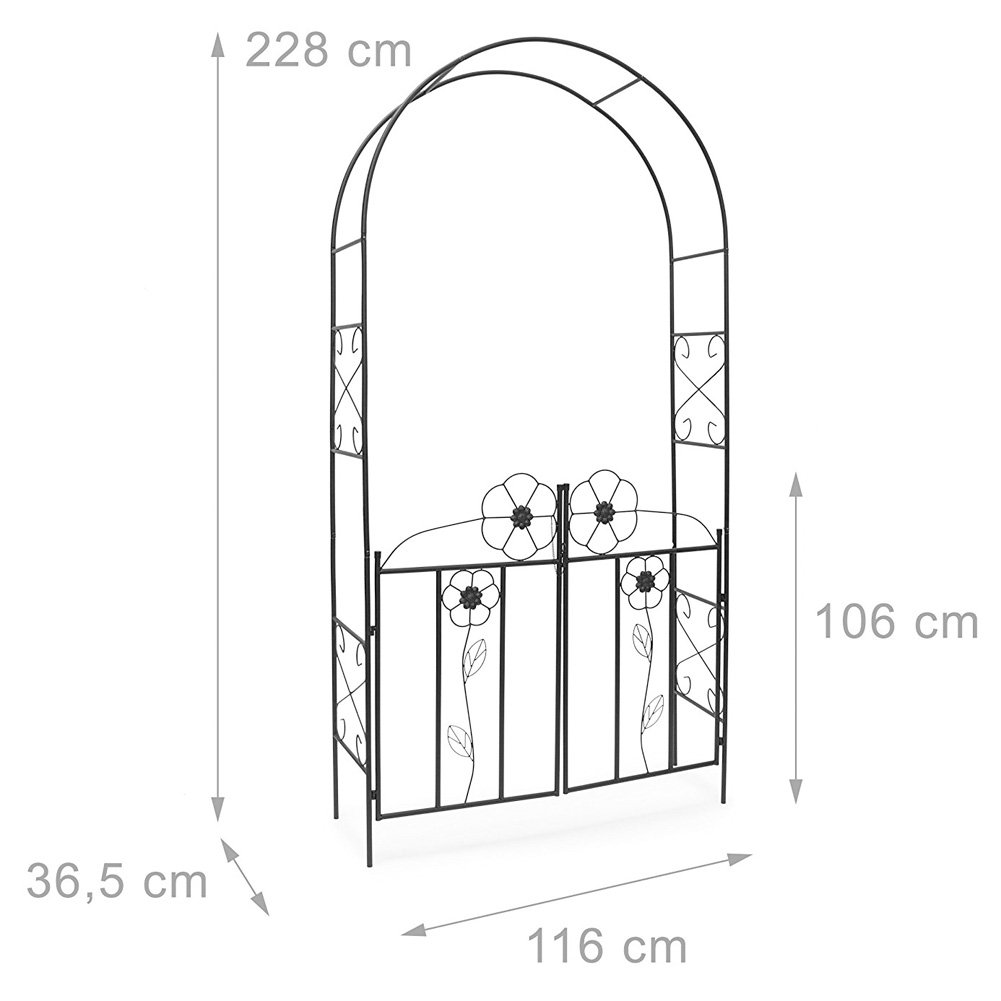 BAKAJI Arco da Giardino per Piante Rampicanti con Cancello Battente in Metallo 116 x 36,5 x 228H cm Colore Nero