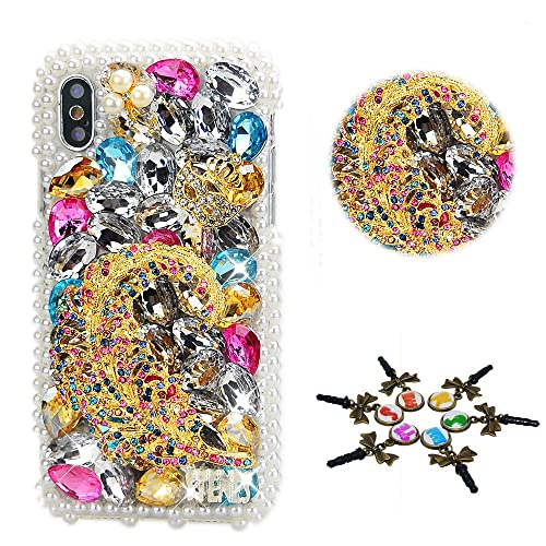 STENES Bling Case Compatible with iPhone 13 Mini Case - Stylish - 3D Handmade Pretty Feather Mask Crystal Design Protective Crystal Rhinestone Glitter Cover Case - Gold