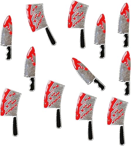 Dijes de uñas de cuchillo sangriento de Halloween, gemas rojas plateadas, suministros de cocina metálicos 3D, joyería gótica afilada para mujeres y