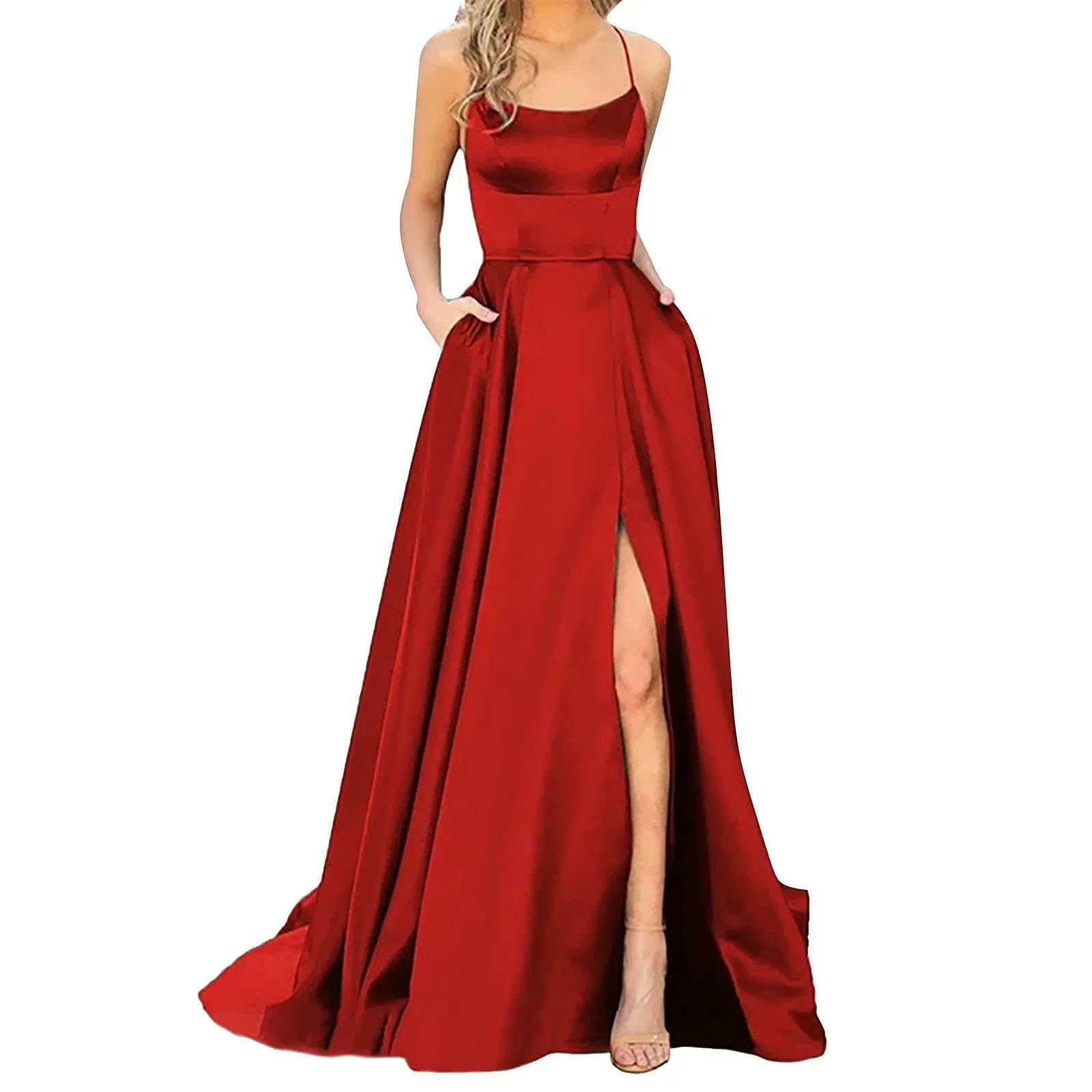 Elegancka długa sukienka na bal absolwentów dla kobiet, formalna sukienka, porwana, seksowna sukienka dla druhny, na wesele, dla gości, sukienka wieczorowa, czerwone wino, S