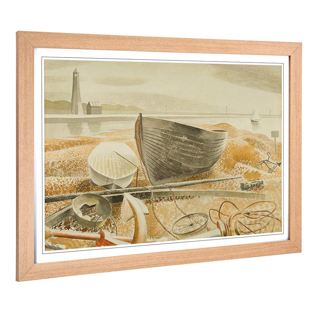 Big Box Art Framed Print of Eric Ravilious Anchor and Boats Design | Wall Art Picture | Home Decor for Kitchen, Living Room, Bedroom, Hallway, Oak, A2 / 24.5x18 Inch / 62x45cm