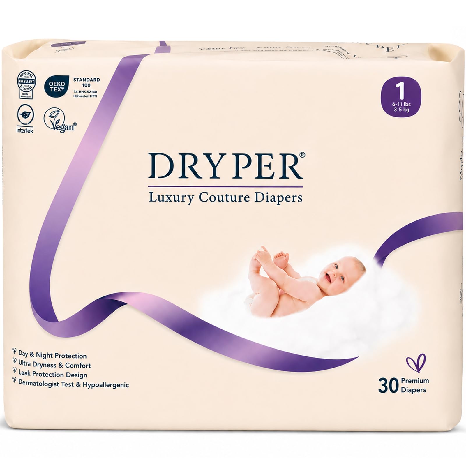 Trial Pack Baby Diapers - DRYPER Size 1 Diapers (6-11 lbs), 30 Count, Size Newborn Diaper…