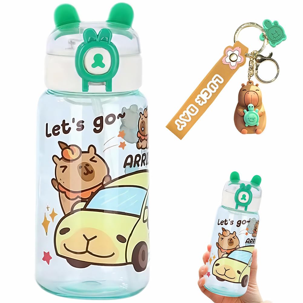 Zpsospz Capybar Water Bottle, Capybara Drinking Cup With Keychain Set, Capibara Cup With Straw, Capy-Bara Keyring, 500Ml