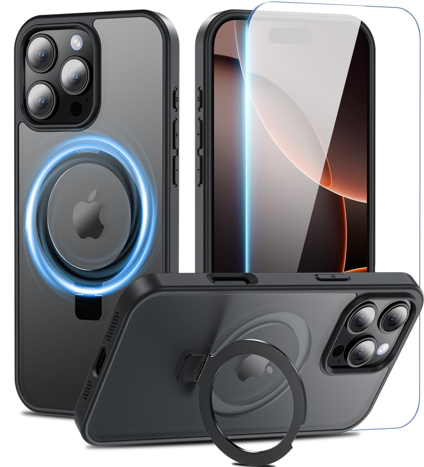 Fin2feel for iPhone 16 Pro Max Case with Magnetic Stand & Screen Protector,[12 FT Military Drop Protection] Compatible with MagSafe,Shockproof