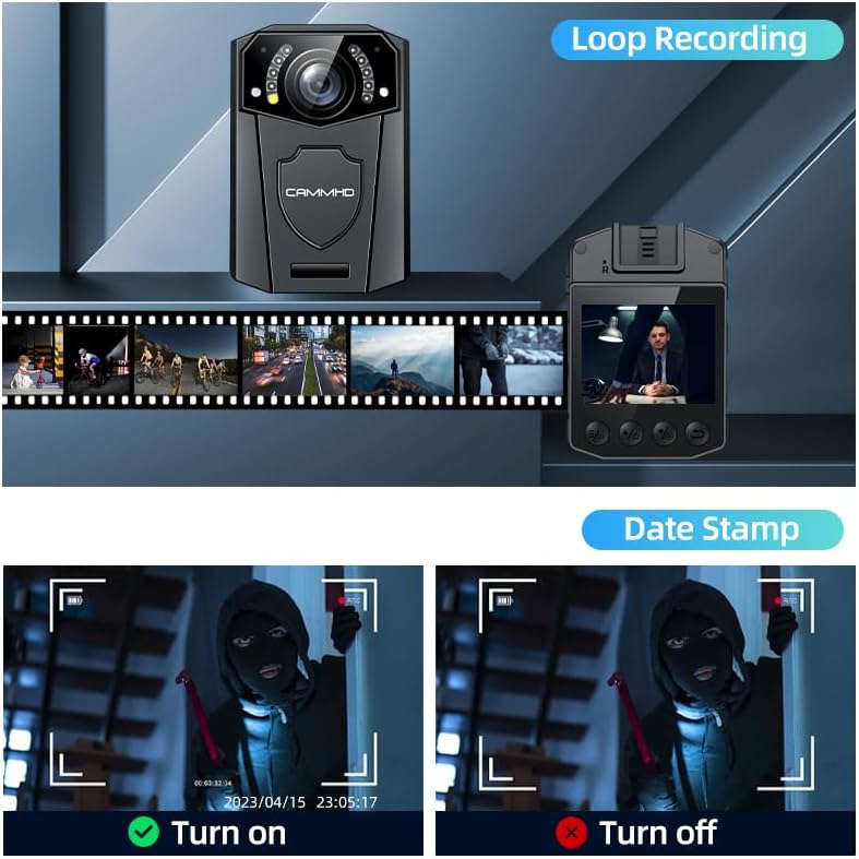 CAMMHD Z3 Body Camera showing loop recording feature and date stamp on recorded footage