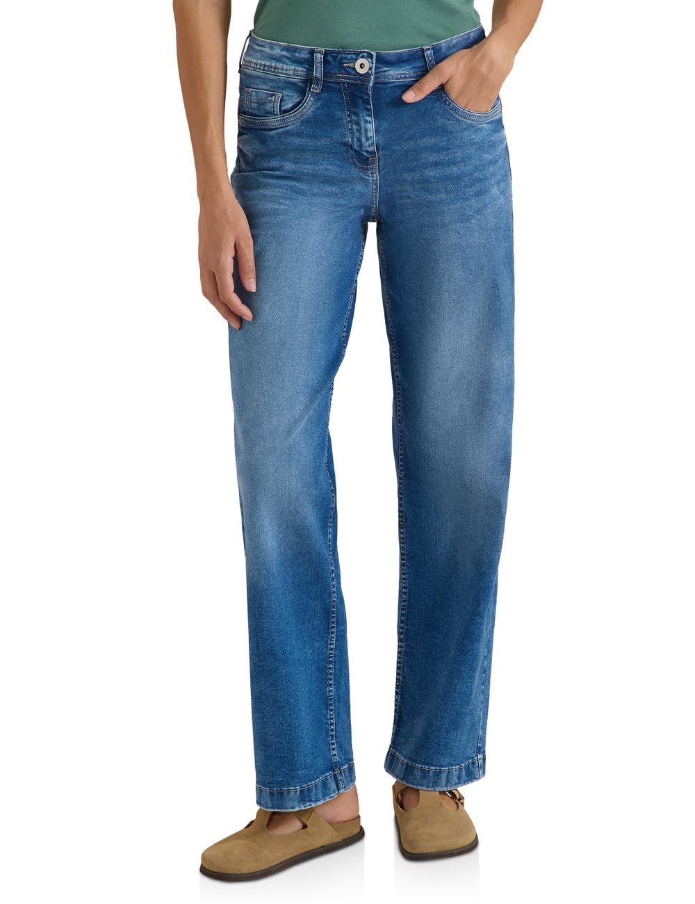 Cecil Women's High Waist Wide Leg Jeans in Loose Fit 3818668, Mid Blue Wash, 26W x 28L