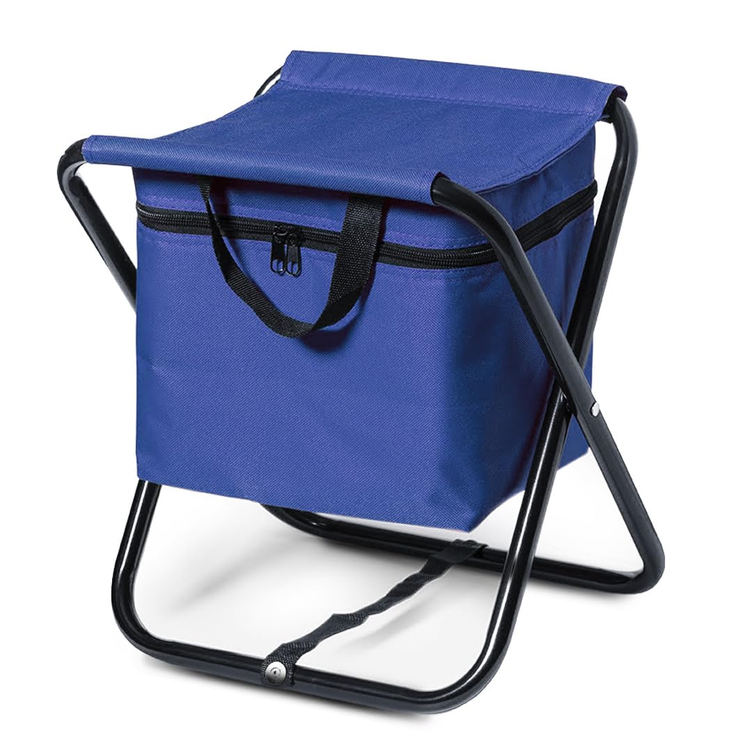TIENDA EURASIA - Silla de Playa Plegable con Asas de Transporte | Estructura de Aluminio y Nevera Integrada | Nevera Térmica con Cremallera | Medida 26 x 32 x 34 cm | (Azul)