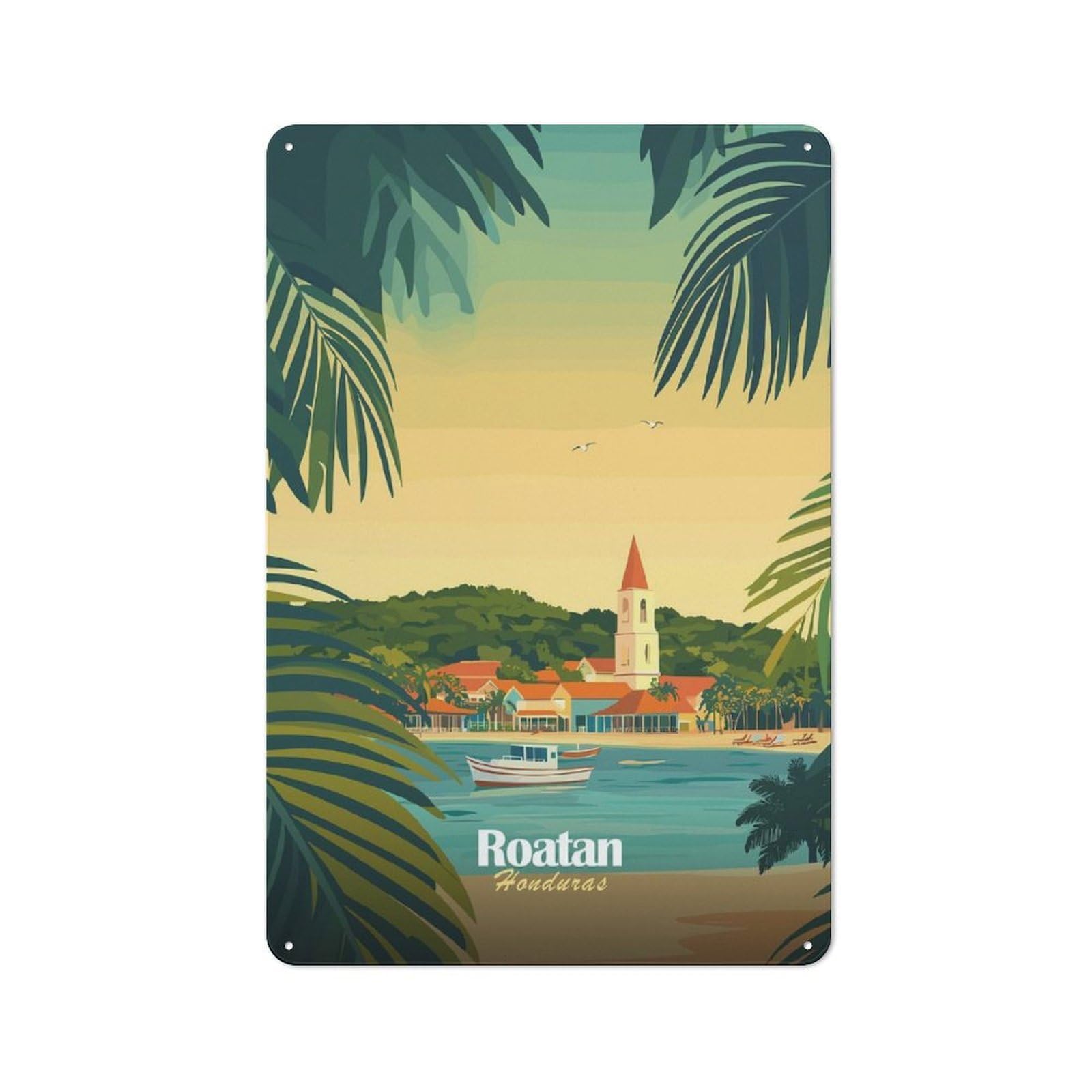 Junmoney Style-23 Rustic Roatan, Honduras Travel Poster Tin Wall Plaque 30X20cm, Rustic Kitchen Decor For Cottage, Kitchen, Hallway Or Breakfast Nook