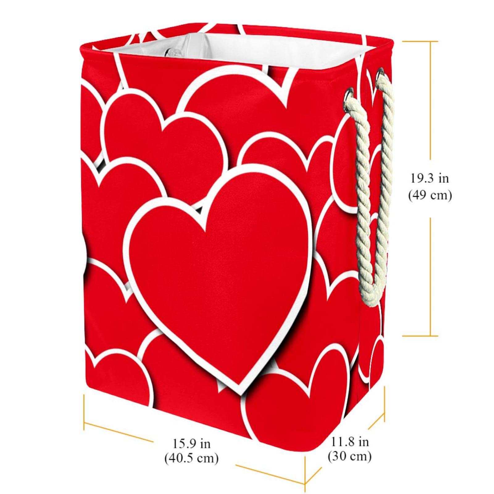 Cesta impermeable para la ropa sucia, cesta para la ropa sucia con asa, patrón de corazones rojos
