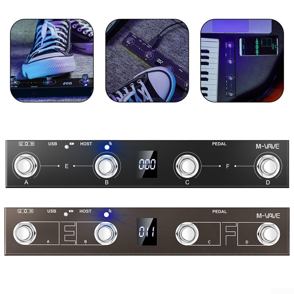 MIDI - Controlador MIDI inalámbrico, recargable con 4 botones, pedal MIDI portátil para M-VAVE Chocolate Plus (marrón)