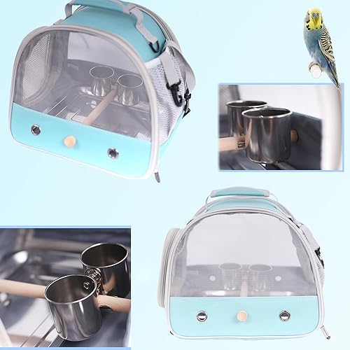 Miniatura 7 de Jaula de viaje para pájaros, portátil para pájaros pequeños, periquitos, con percha de pie (sin bandeja de metal), ventana de acceso lateral