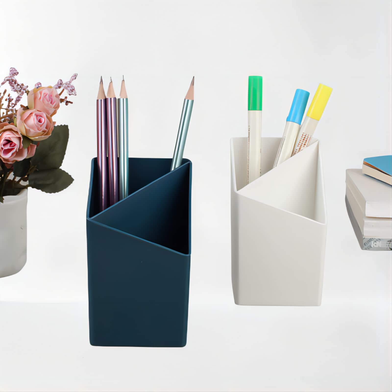 Desk Organizer And Storage Pen Holder - Large Capacity Pencil Holder Office Desk Pen Organizer Holder Creative Layered Desk Pen Holder Cute Pencil Cup For Office,School,Art Supply,Etc. (White)