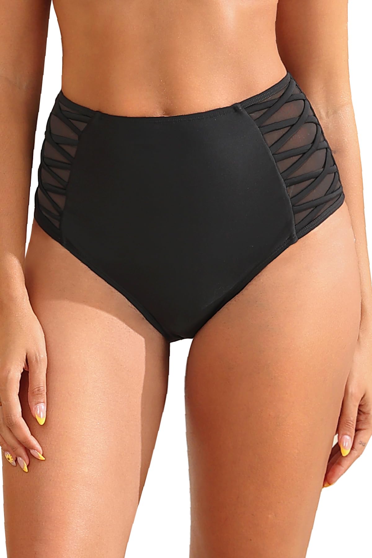 Women High Waisted Bikini Bottom - Tummy Control Swimsuit Full Coverage Bathing Suit Side Mesh Swim Bottom 2025-image-45