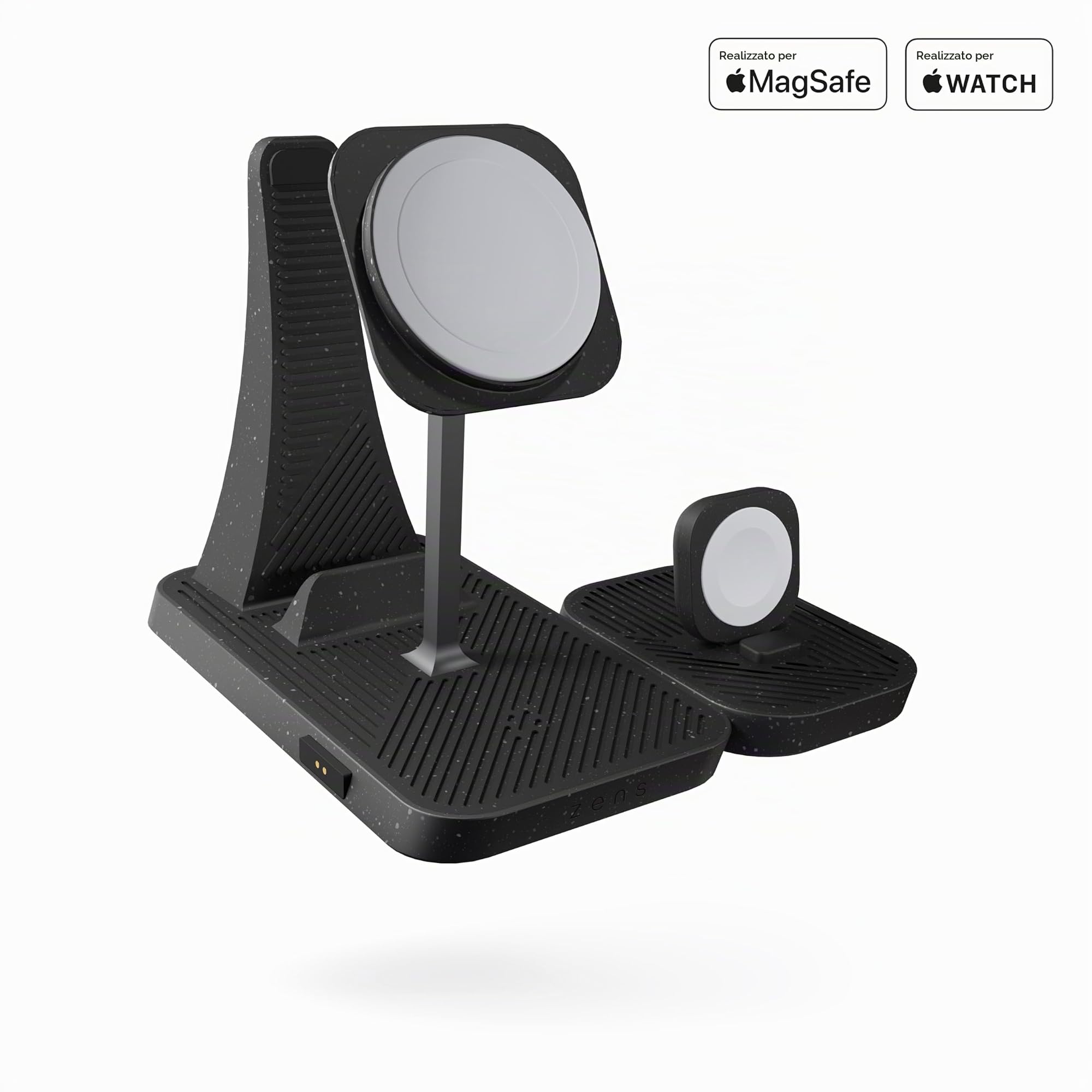 Zens 4-in-1 Modular Wireless Charging Station, Caricatore Wireless MagSafe e Qi da 15 W per iPhone/Apple Watch/AirPods, iPad Stand, Adattatore da 65 W Incluso (EU/UK/US) Con Cavo da 1,5 m, Nero