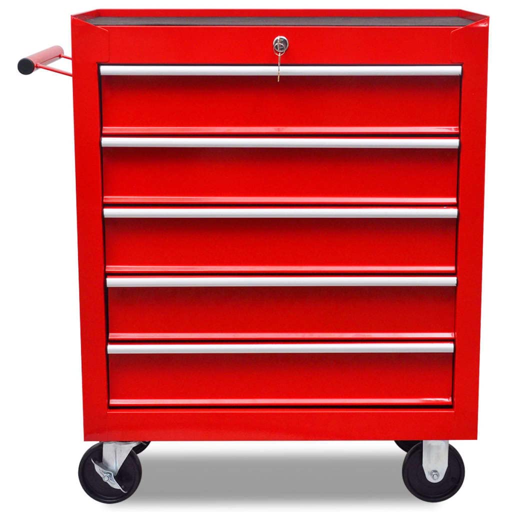 vidaXL Carrito de Herramientas con 5 Cajones Acero Rojo Caja Bricolaje Ruedas