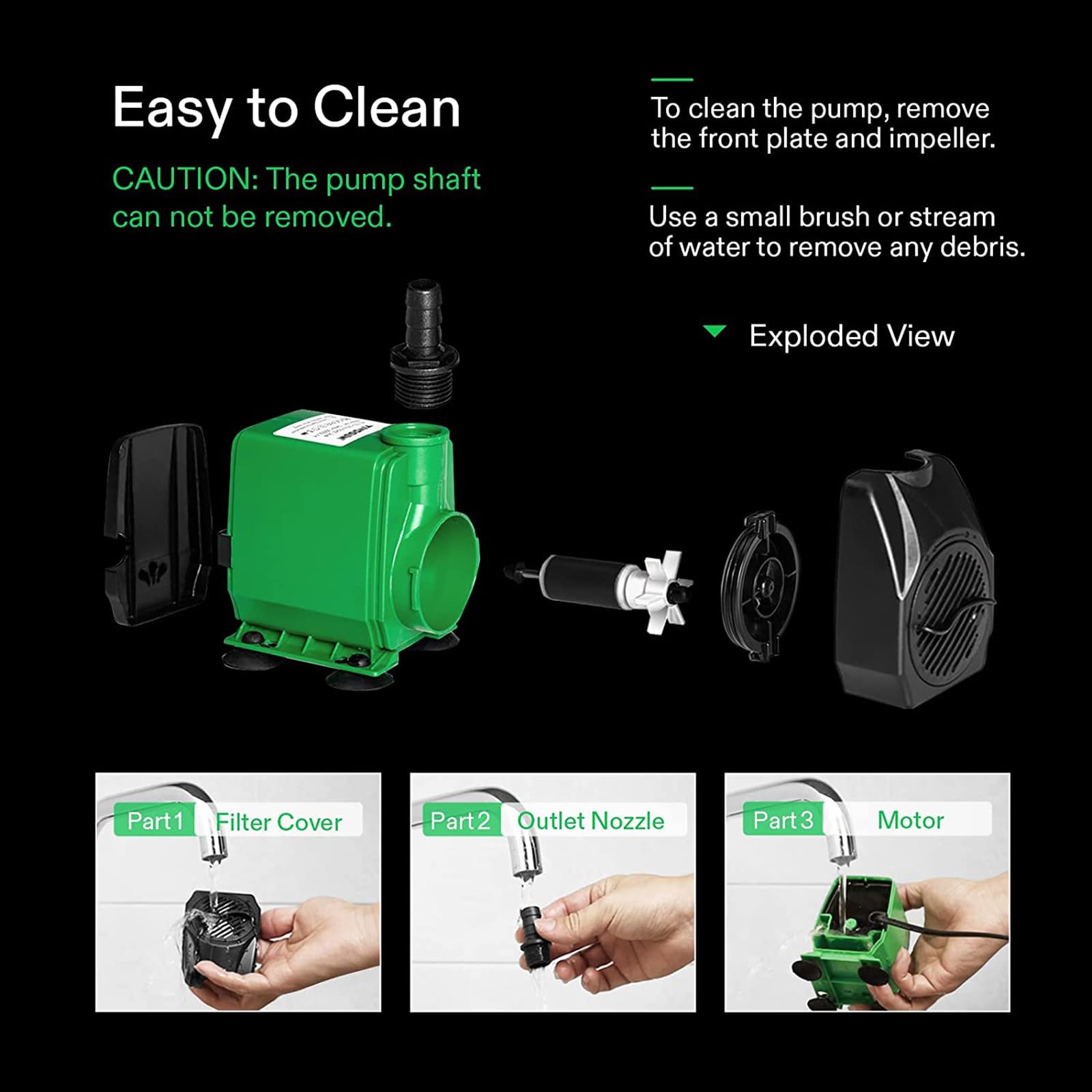 JOSBY Bomba Sumergible 8800GPH, Bomba de Agua Ultra silenciosa con elevación Alta de 3M, Cable de alimentación, 3 boquillas para peceras, estanques, acuarios, estatuas, hidroponía (3000L/H, 14W)