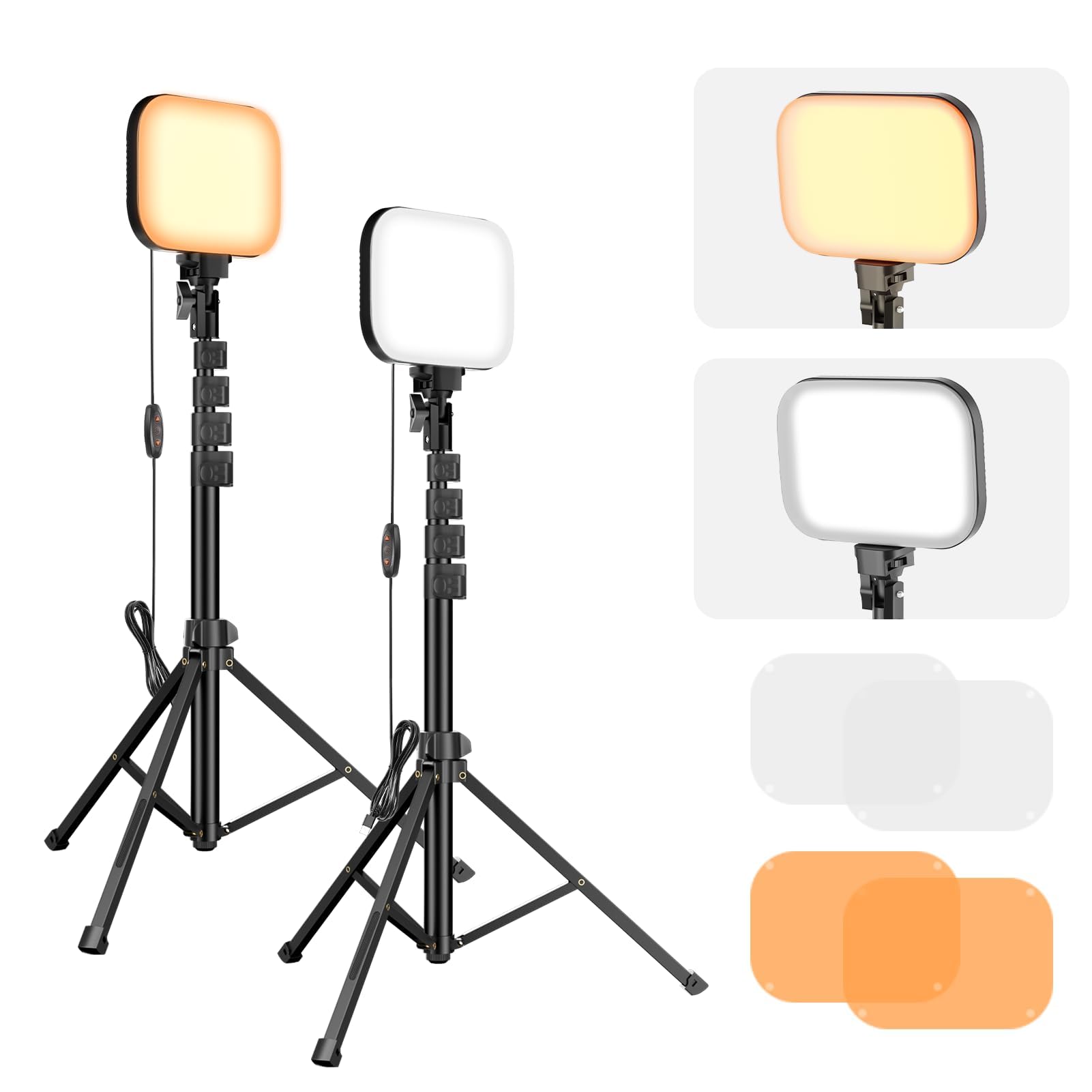 EMART Basics - Luz LED de video, paquete de 2 unidades de iluminación de teclas de panel de estudio con soportes de trípode y filtros, bicolor regulable, portátil, 3000 ~ 5700 K, CRI97, 1000 lux, para