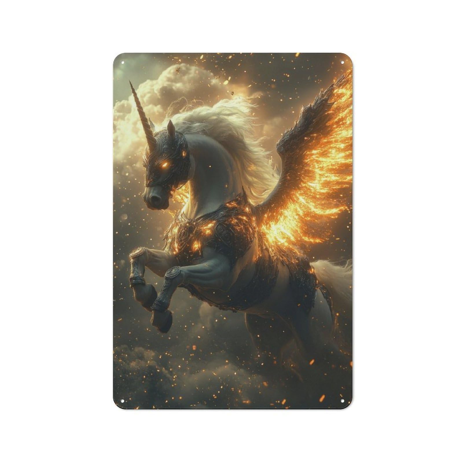 Junmoney Fiery Winged Unicorn Shed Style Metal Wall Decor 30X20cm, Tin Sign For Conservatory, Home Bar Or Utility Room