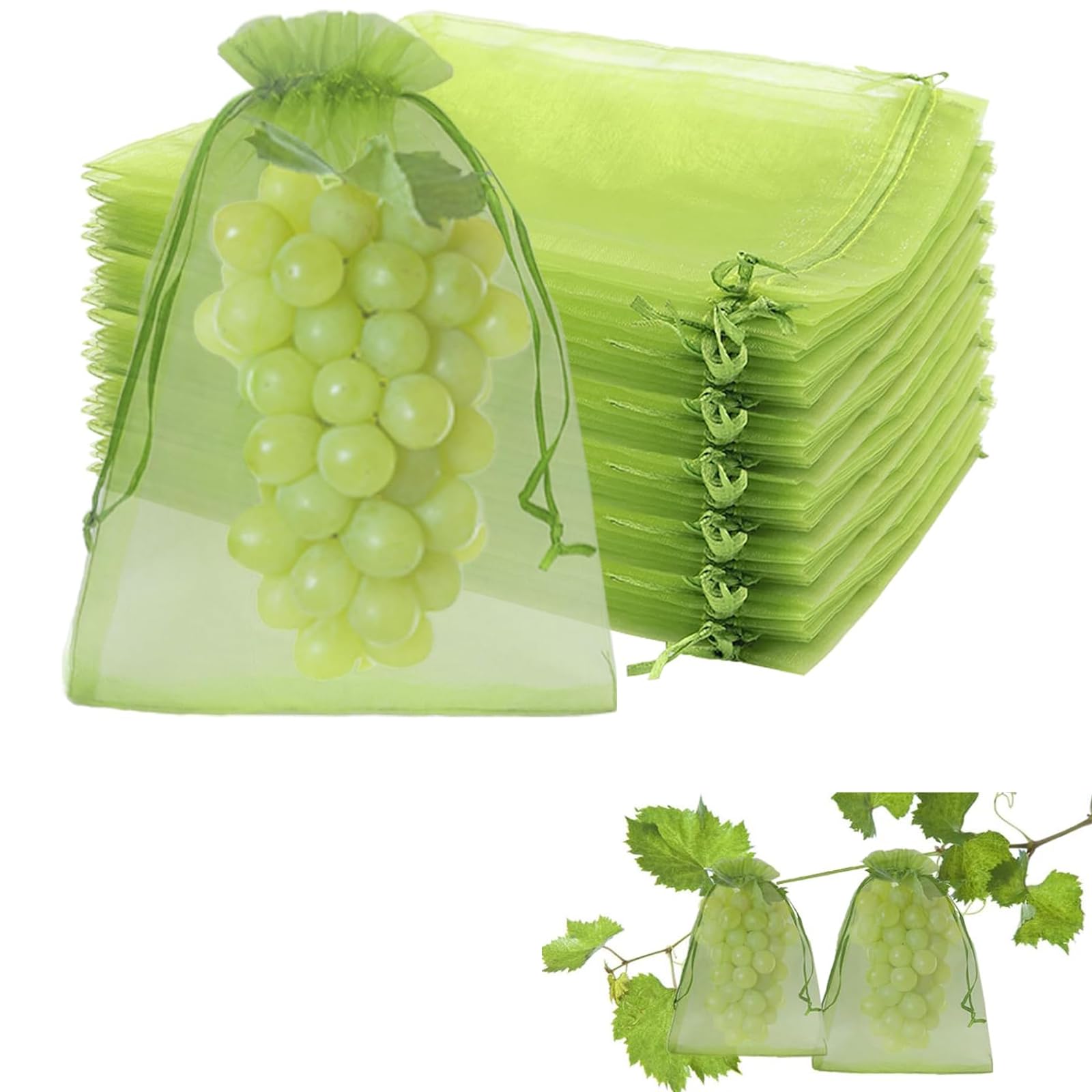 60PCS Fruit Protection Bags with Drawstring,Reusable fruit tree netting bird protection, Breathable Mesh Netting Bags for for Apples, Oranges, Lemons, Mangoes (6x8")