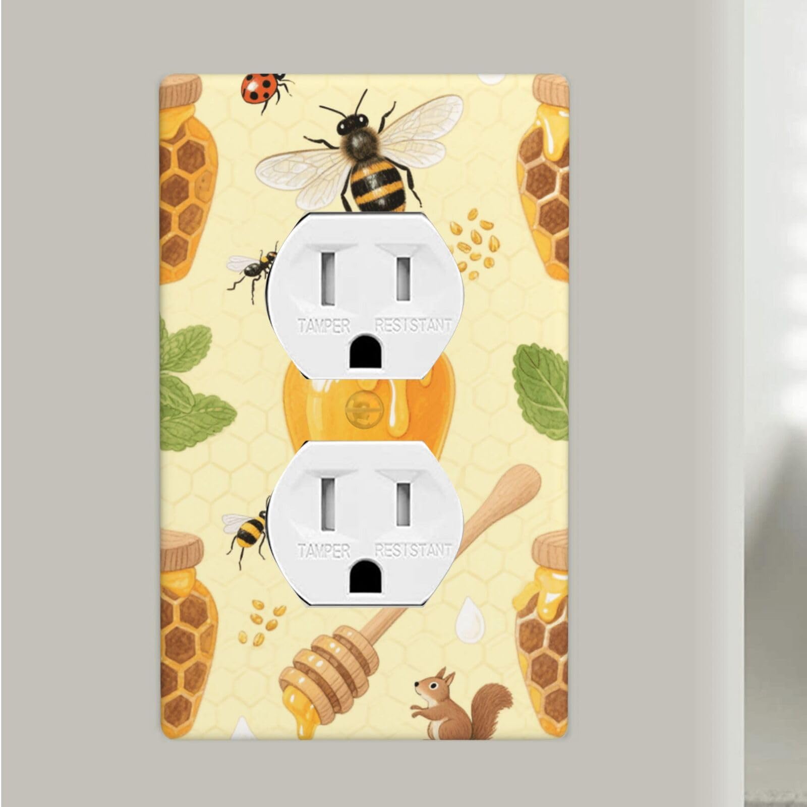 Bees And Honey Duplex Outlet Covers Wall Plates 1-Gang Switch Outlet Electrical Cover Plate Unbreakable Polycarbonate Switchplate Cover Faceplate For Bathroom Kitchen Home Decor