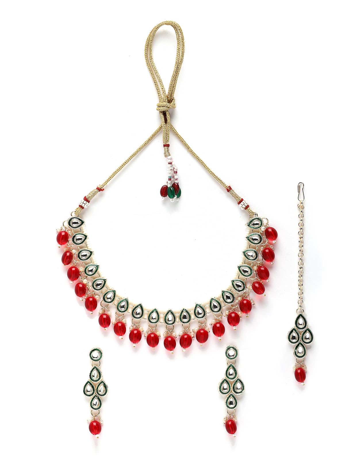 Sukkhi Traditional Gold Plated AD Stones Studded Red Collar Bone Necklace Set With Dangle Earrings & Maangtika | Jewellery Set For Women (NS104904) (B0CKXZRFXW) Amazon Price History, Amazon Price Tracker