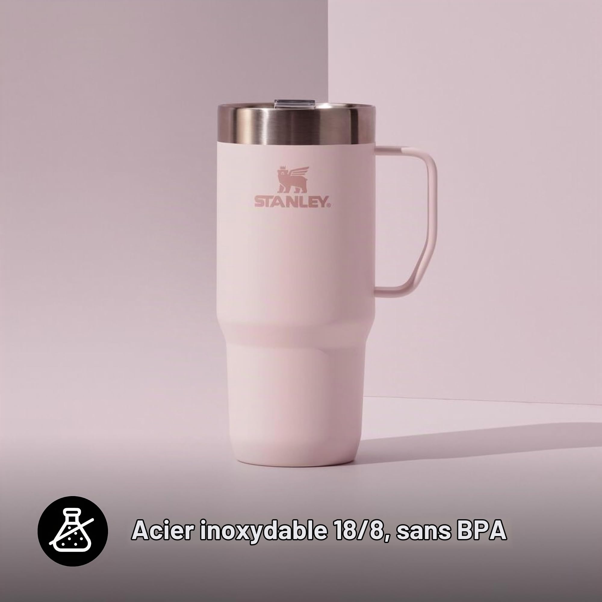 STANLEY 1913 Everyday Suburban Travel Mug 0.47L - Rose Quartz | 1,5 Heures Chaud - 5 Heures Froid - 20 Heures Avec Glace - Sans BPA - Compatible Lave-Vaisselle - Acier Inoxydable