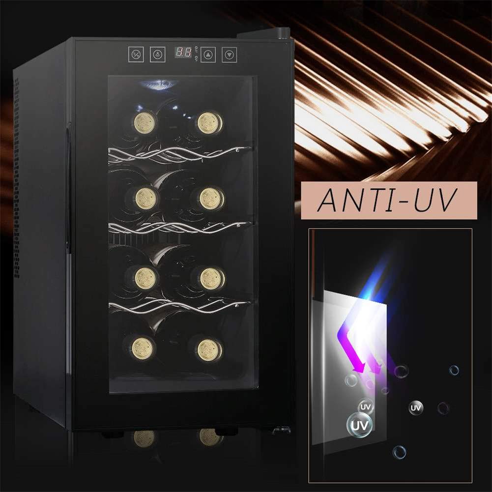 Nevera de 12 botellas de vino, minibar, refrigerador de 11-18 °C, control táctil ajustable, luces LED, elegante, adecuado para el hogar, bar, fiesta, negro, 12 botellas