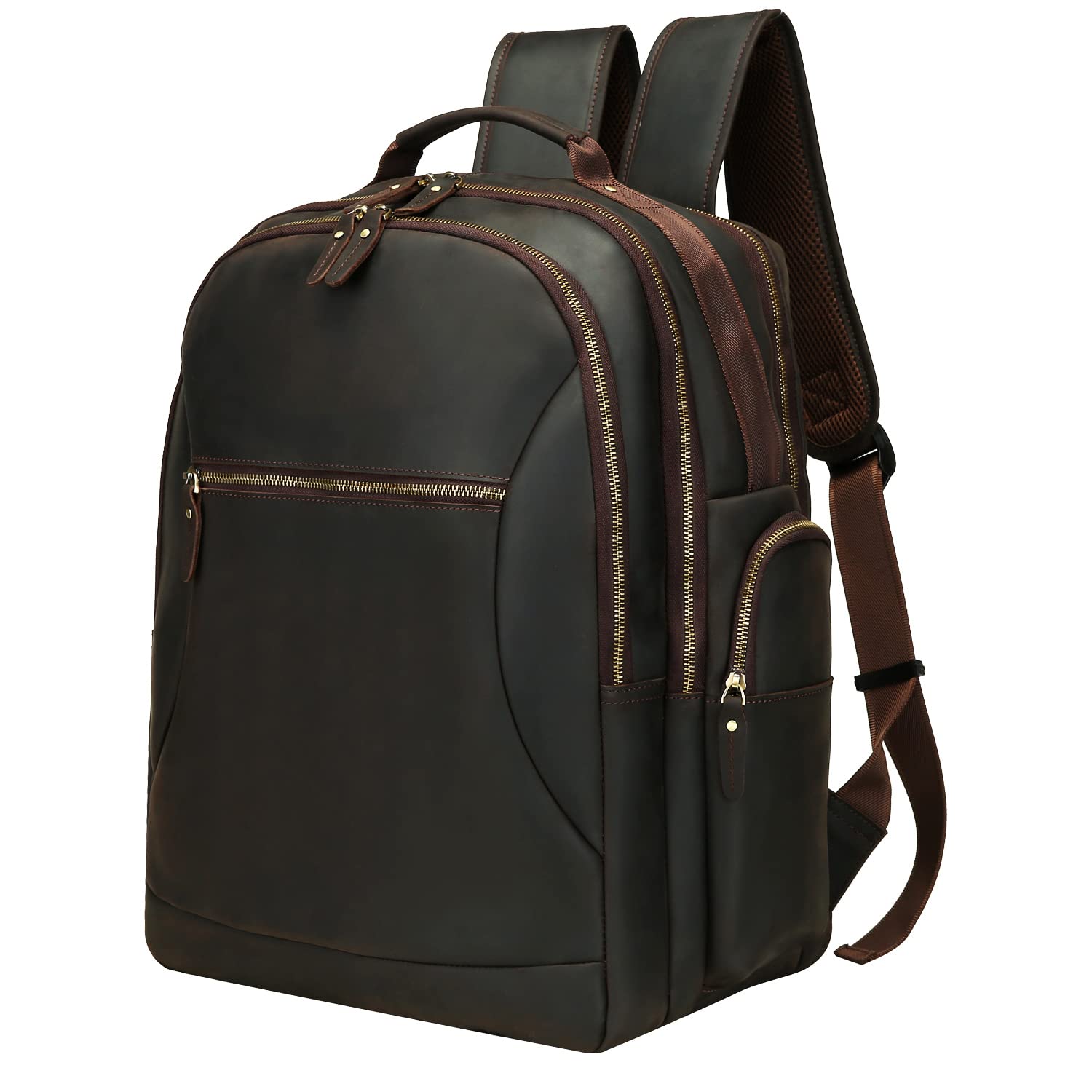 UBANT Leather Backpack for Men, Vintage Full Grain Leather 17.3'' Laptop Backpack with USB Charging Port, Extra Large bag Business Office Work Bag Travel Weekender Daypack