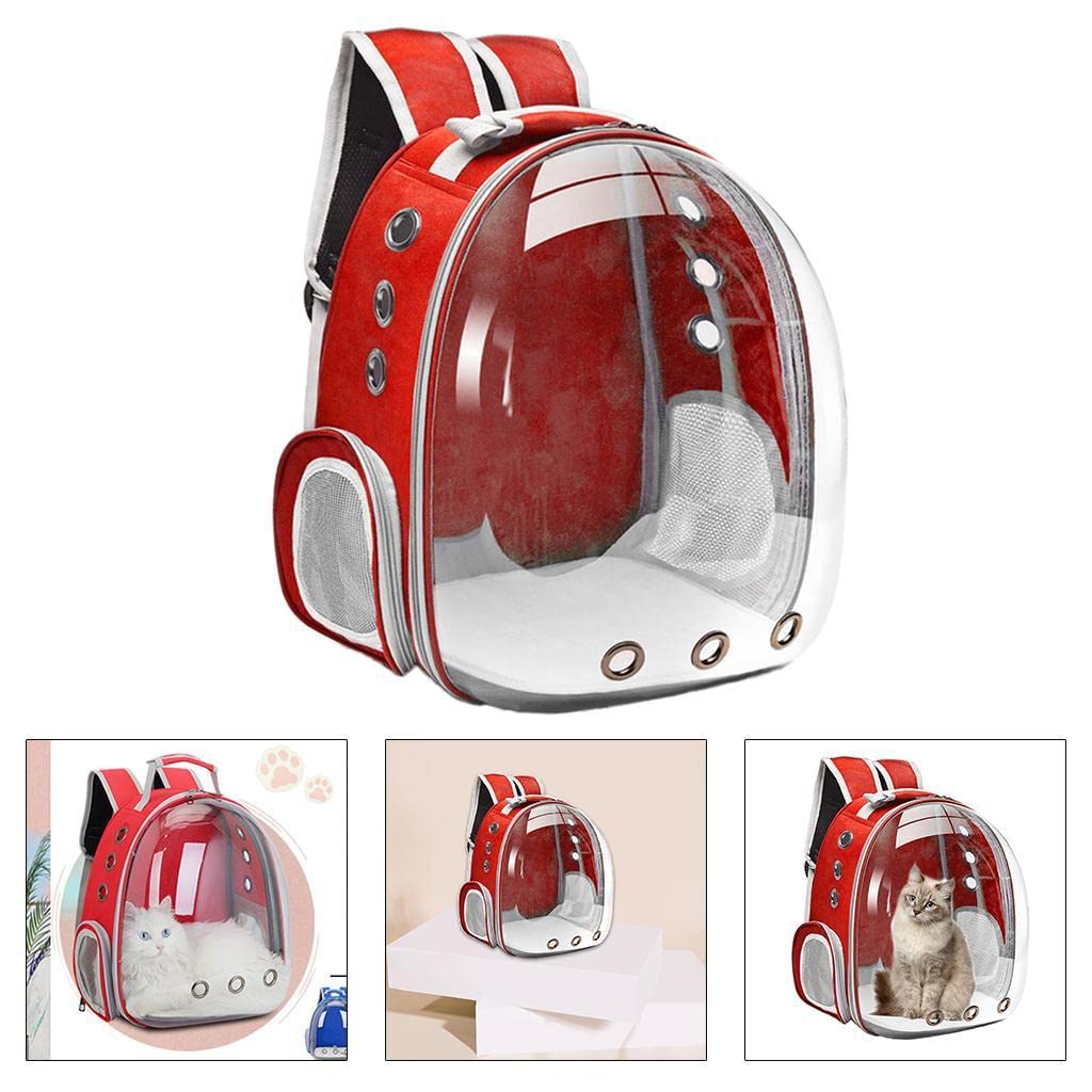 Transportadora de Mascotas Mochila para Gatos Perros Conejos Ventana Panorámica Diseño Sostenible Bolsillos Laterales Apta para Senderismo Ci, Rojo