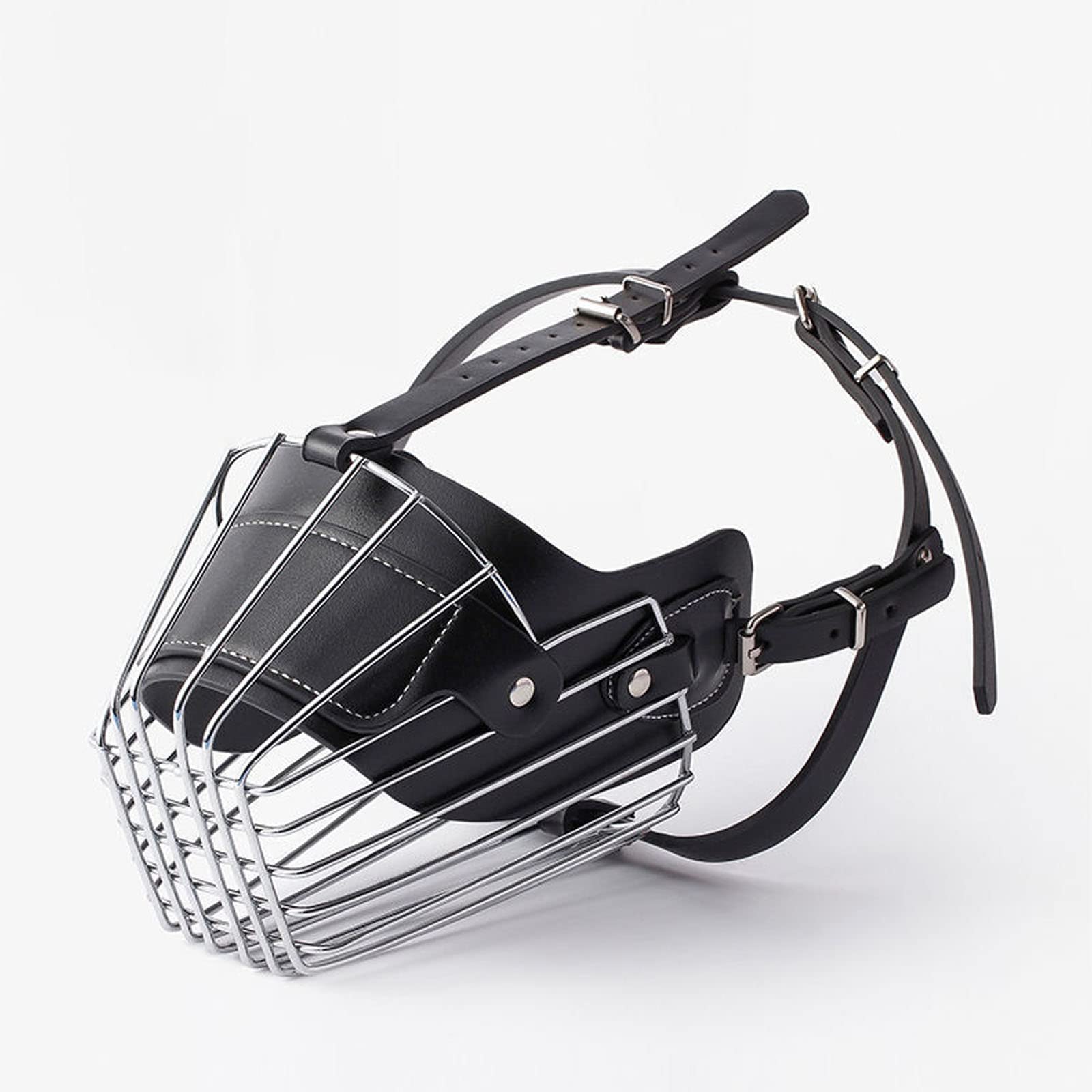 Pyatofly Dog Muzzle, Dog Metal Face Basket, Dog Mouth Breathable Adjustable Leather Lead Suitable for Large Medium Dogs Black 2XL(Black,XXL)