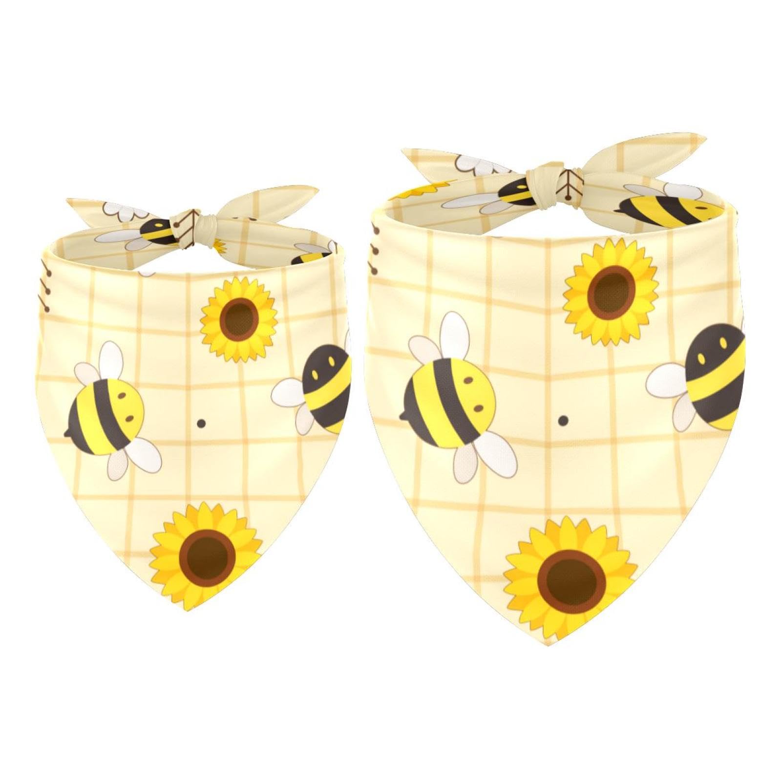 2pcs Pack Dog Bandanas Cute Bee and Sunflower Triangle Scarf for Small Medium Large Dogs and Cats Pet Kerchief Triangle Scarfs Bibs