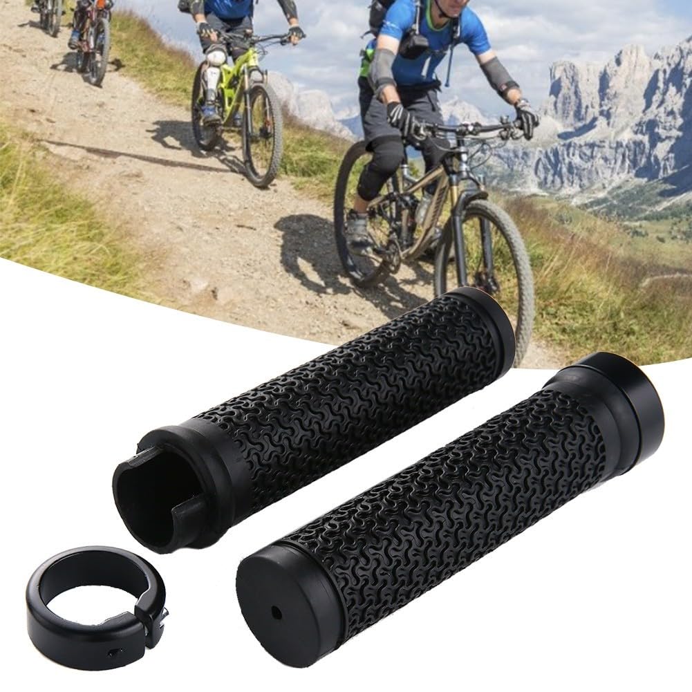 Puños de goma para bicicleta, manillar ergonómico antideslizante con anillos de bloqueo de aleación para ciclismo de montaña, color negro, 130 mm