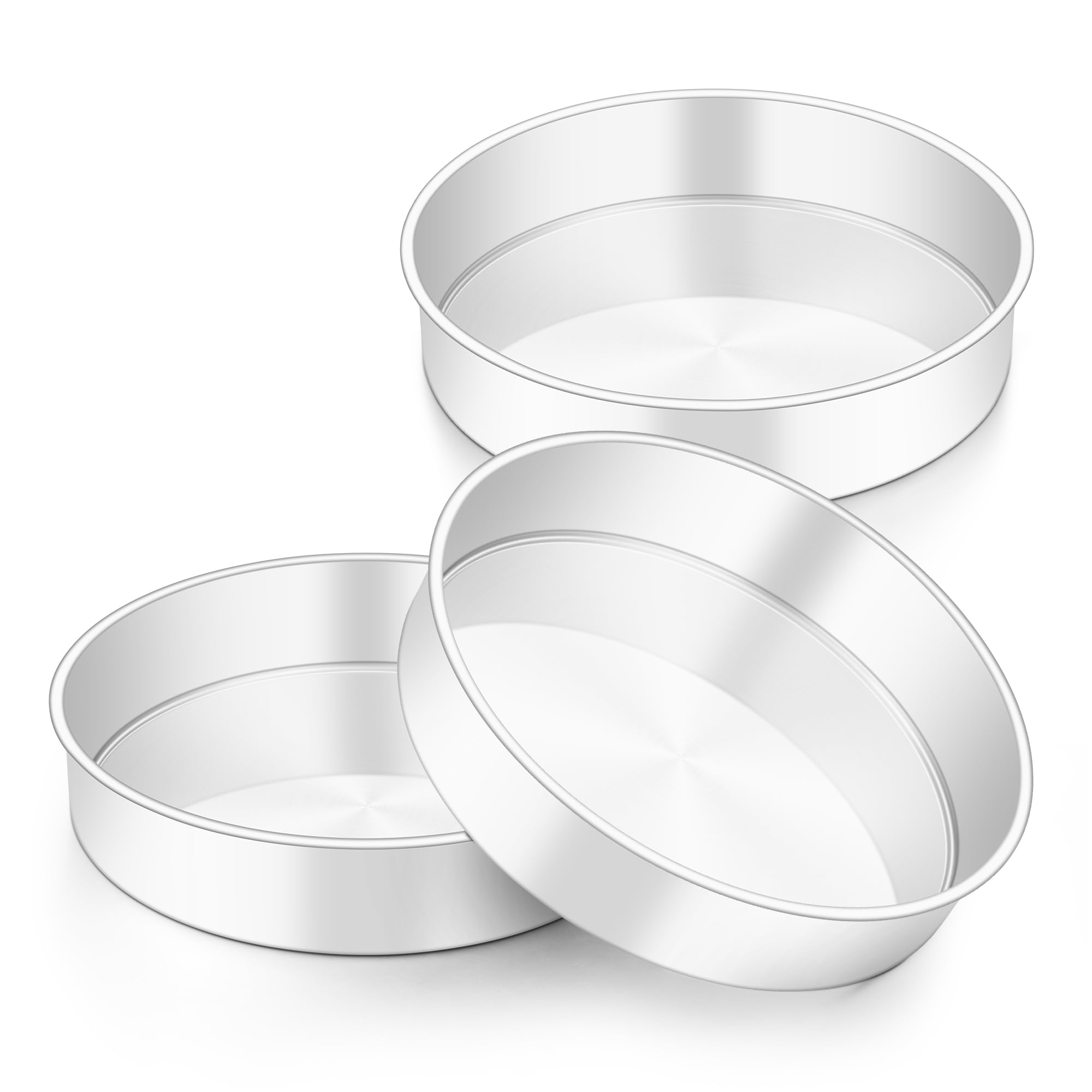 HaWare Juego de 3 moldes redondos de acero inoxidable para hornear, asar y servir, molde para tartas de cumpleaños, boda, saludable y no tóxico, pulido con espejo y apto para lavavajillas (23 cm)