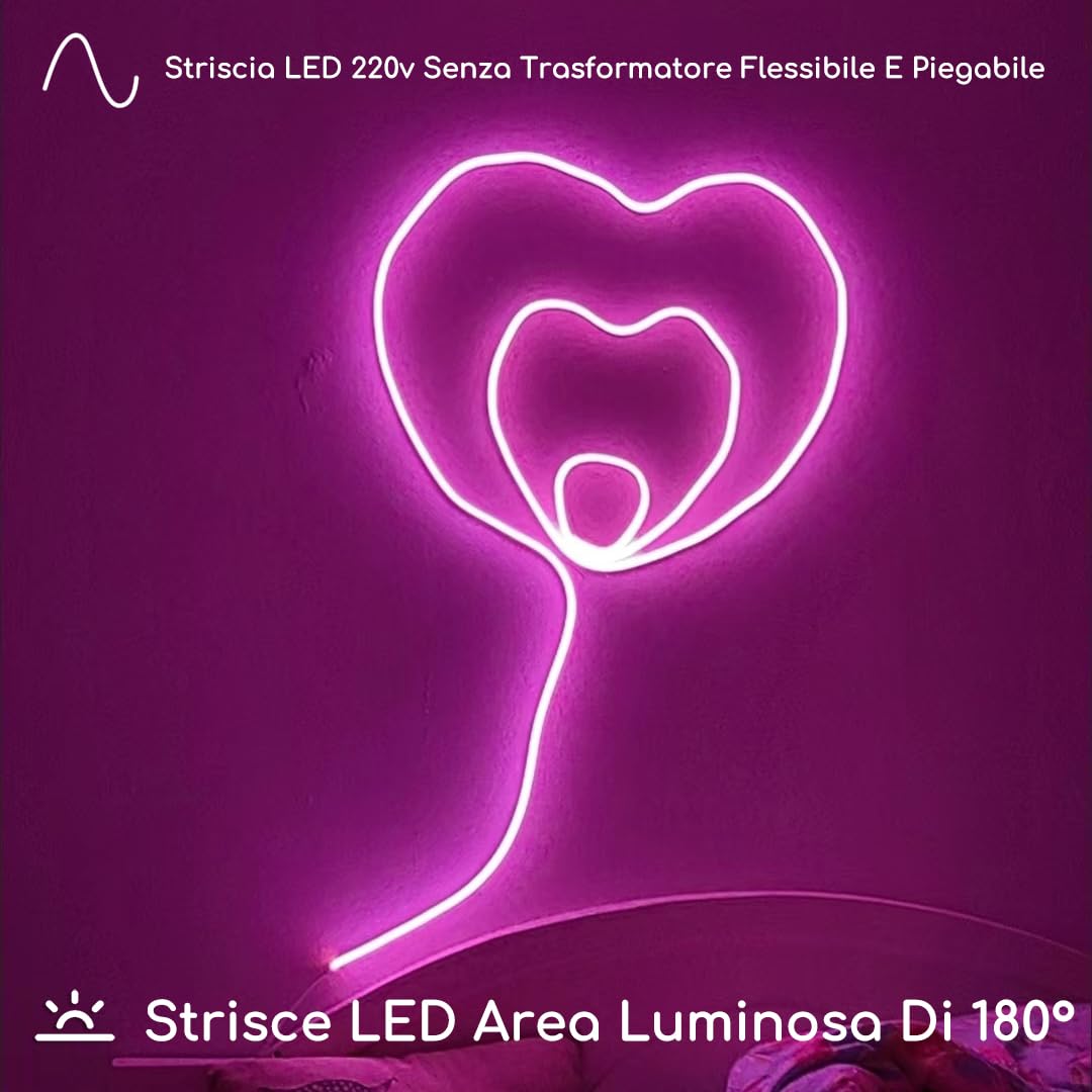 STHomedeco Tira LED COB - Striscia Adesive 220v Da Interno Esterno Impermeabile, Alta LuminositÃ Striscia IP65, Strip LED per Commerciale, Camera da letto (Rosa, 7M)