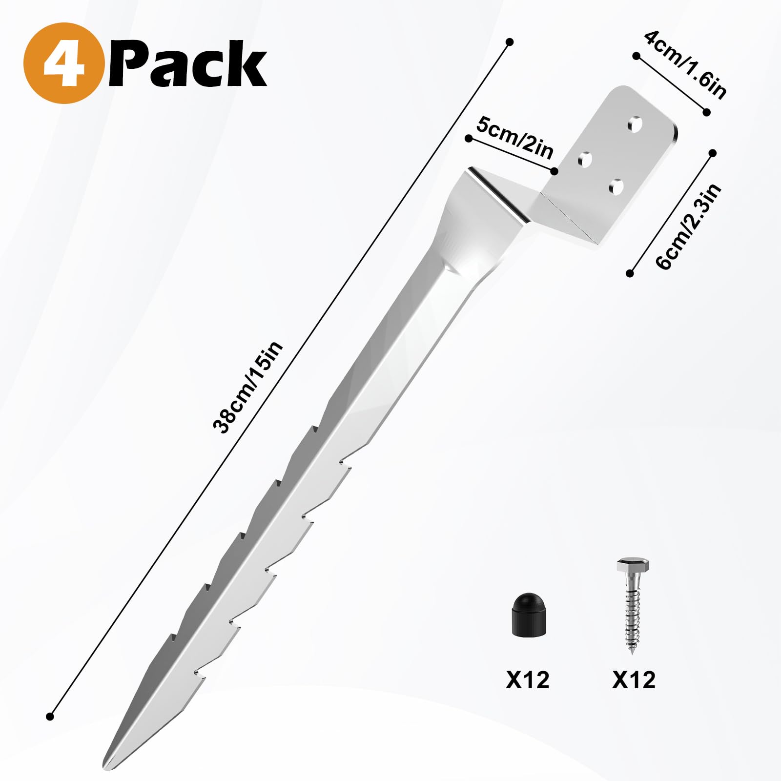 Set di 4 manicotti per altalena, a forma di L, 50 cm, in acciaio zincato a caldo, supporto per pali in legno, per altalena