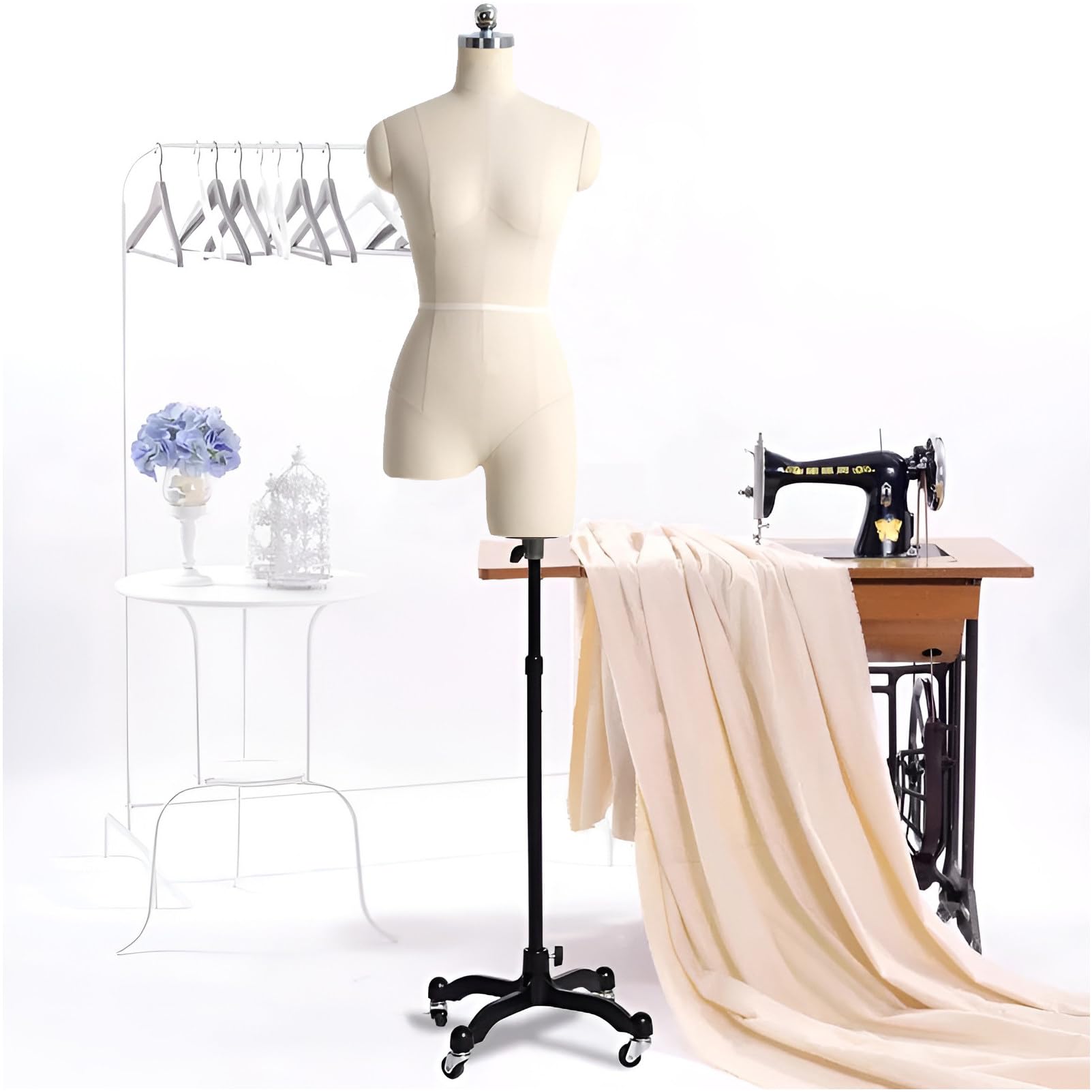 ITOSUI Adjustable XL Female Mannequin Body - Lightweight Sewable Dress Form on Wheels, Pinnable Styrofoam Torso for Tailoring & Fashion Design - Ideal for Seamstresses & Designers