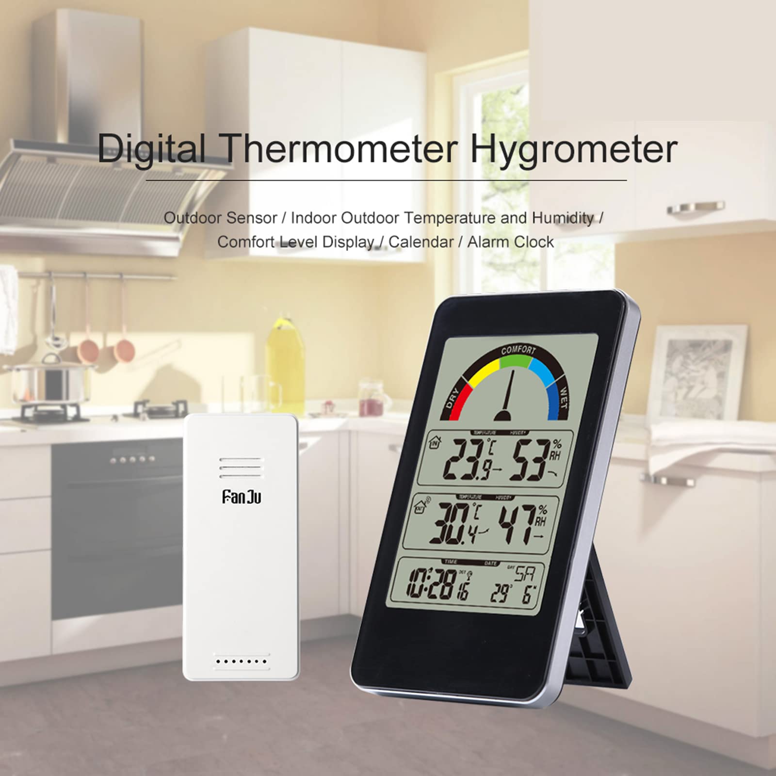 Estación meteorológica inalámbrica Profesional, con Sensor Exterior, Temperatura y humedad Interior y Exterior, reloj controlado por Radio/fecha barométrica/despertador/indicador d