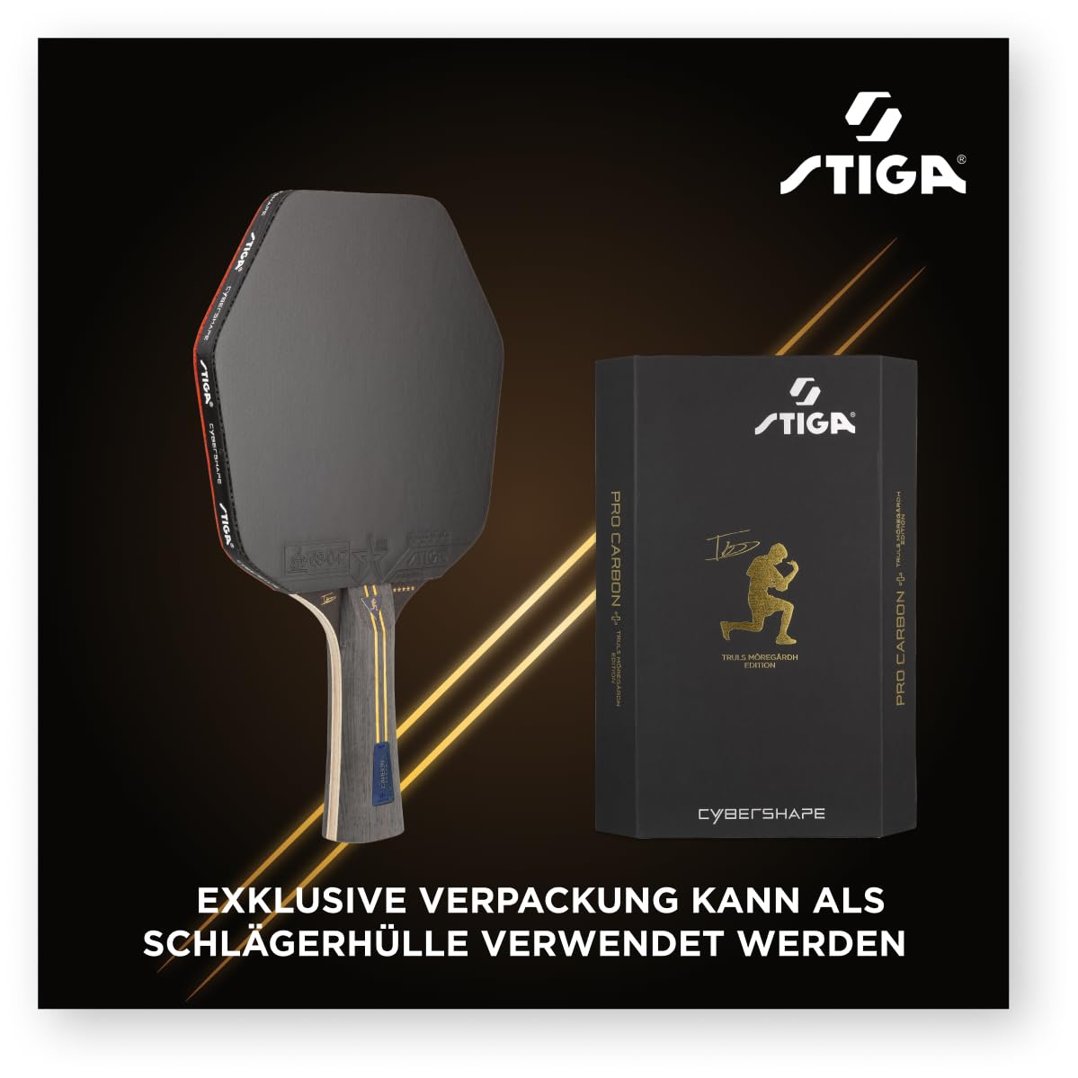 STIGA Pro Carbon Plus Cybershape Truls Edition Tischtennisschläger, 5 Sterne, Größerer optimierter Sweetspot, Touch Carbon-Technologie, ITTF-zugelassene STAR5-Beläge – für Offensive Spieler
