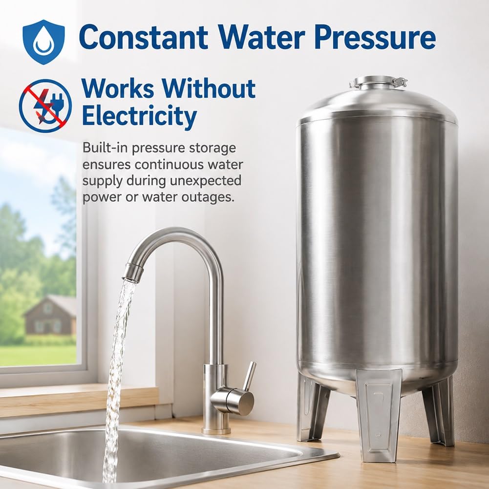 Tanque De Almacenamiento De Agua De Acero Inoxidable | Tanque De Presurización Automática Para Agua De Pozo,Depósito Vertical Presurizado(50x95cm/160L)