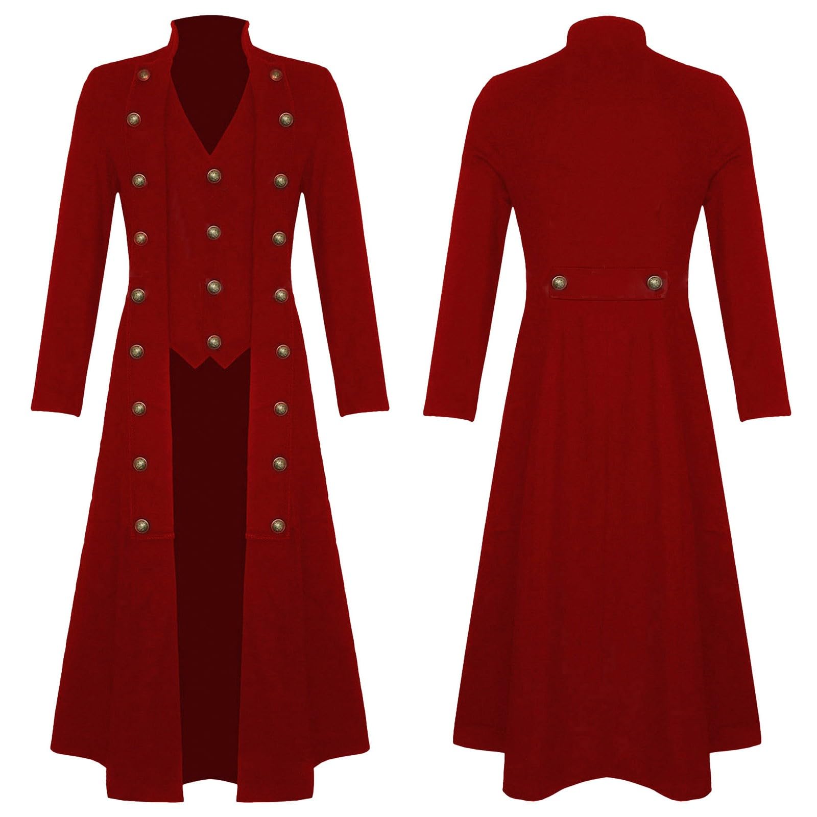 Gothic Kleidung Herren, Steampunk Mantel Herren, Mittelalter Renaissance Retro Uniform Einfarbig Steampunk Gehrock Herren Stehkragen Mantel Punk Mäntel Smokings Für Herren Für Karneval Fasching Kostüm